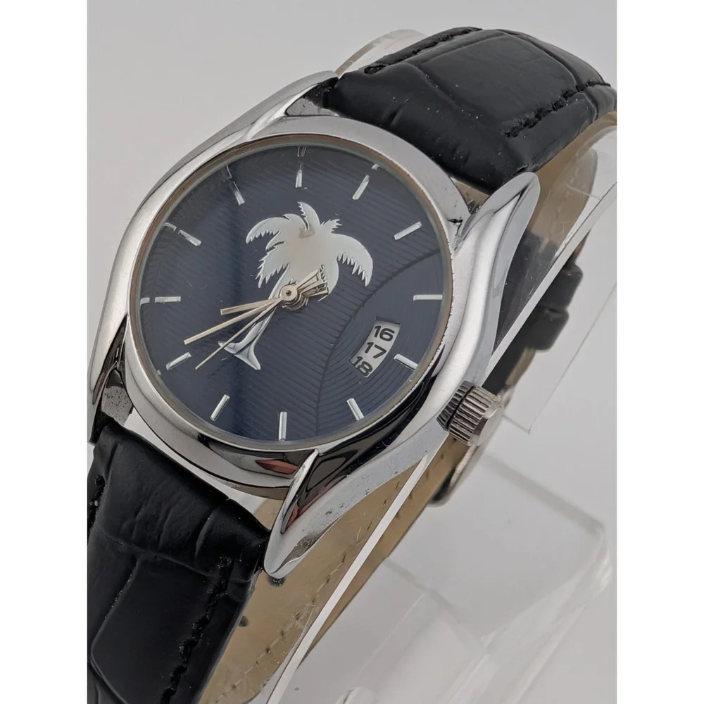 Rainforest Cafe Watch Women 28mm‎ Silver Case Blue Dial Black Band- New Battery